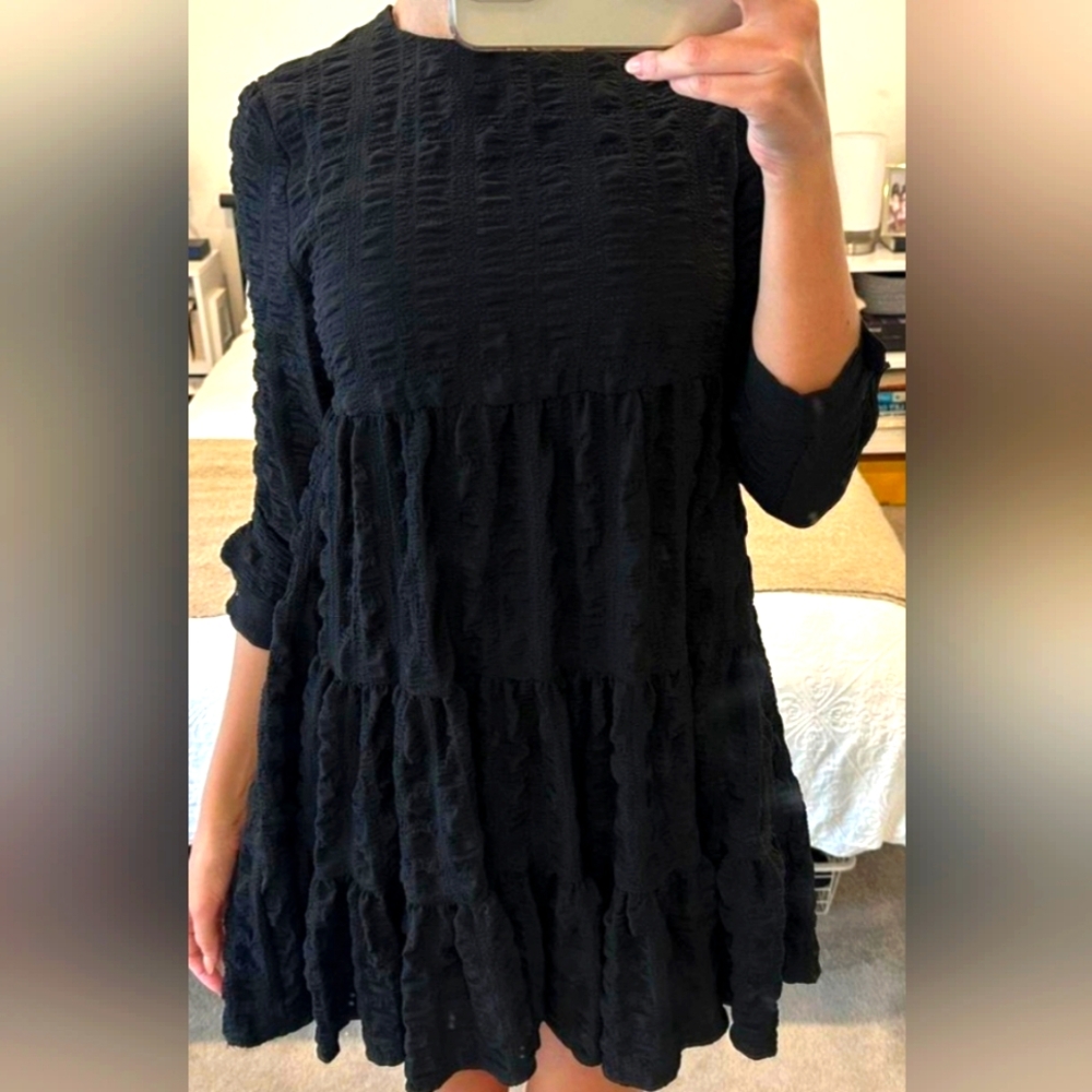 Zara Black Textured Mini Dress